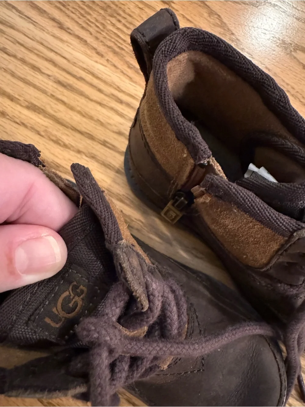 UGG Kids Two-Tone Brown Suede & Leather Boots
